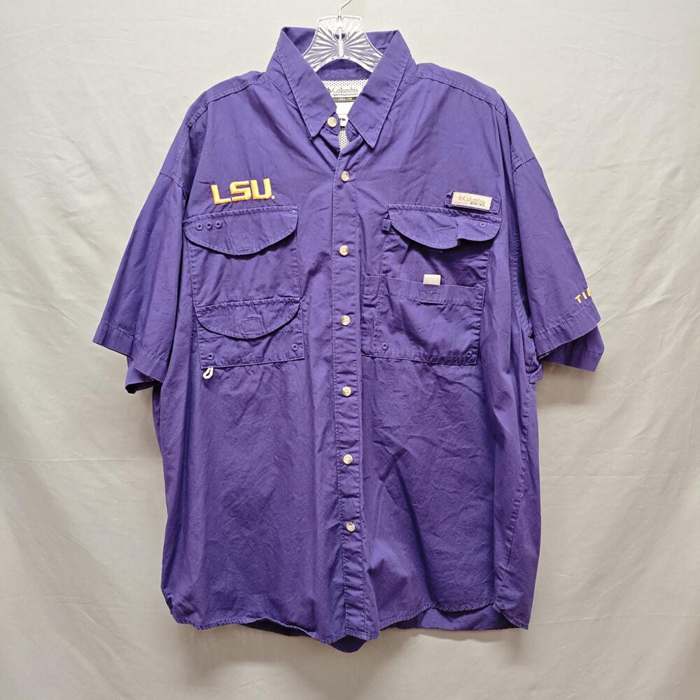 LSU Tigers Shirt Mens Large Purple Columbia PFG Fishing Vented NCAA Football